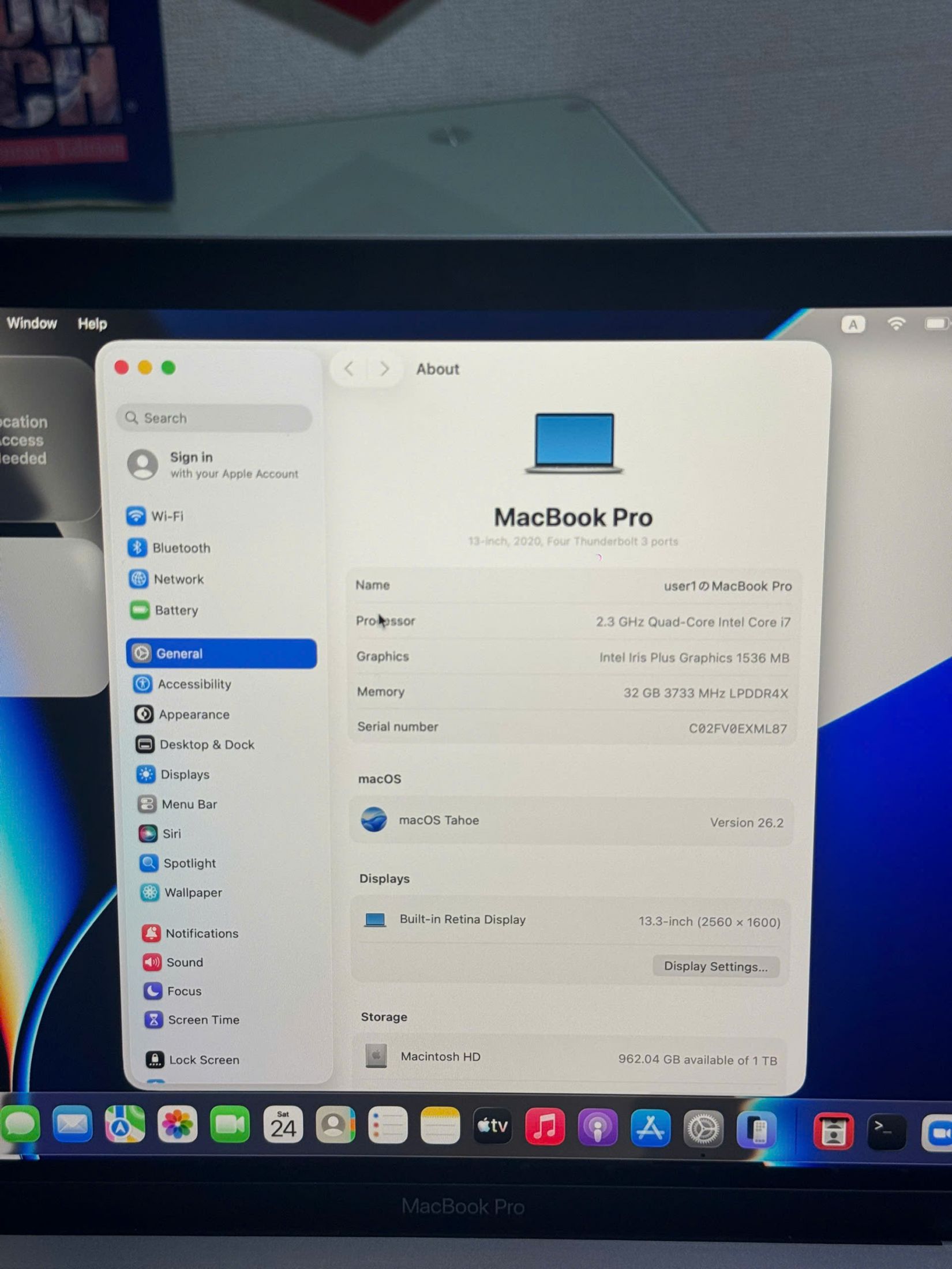 Macbook Pro 2020 Silver / Core i7 / RAM 32GB / SSD 1TB / 13.3 inch